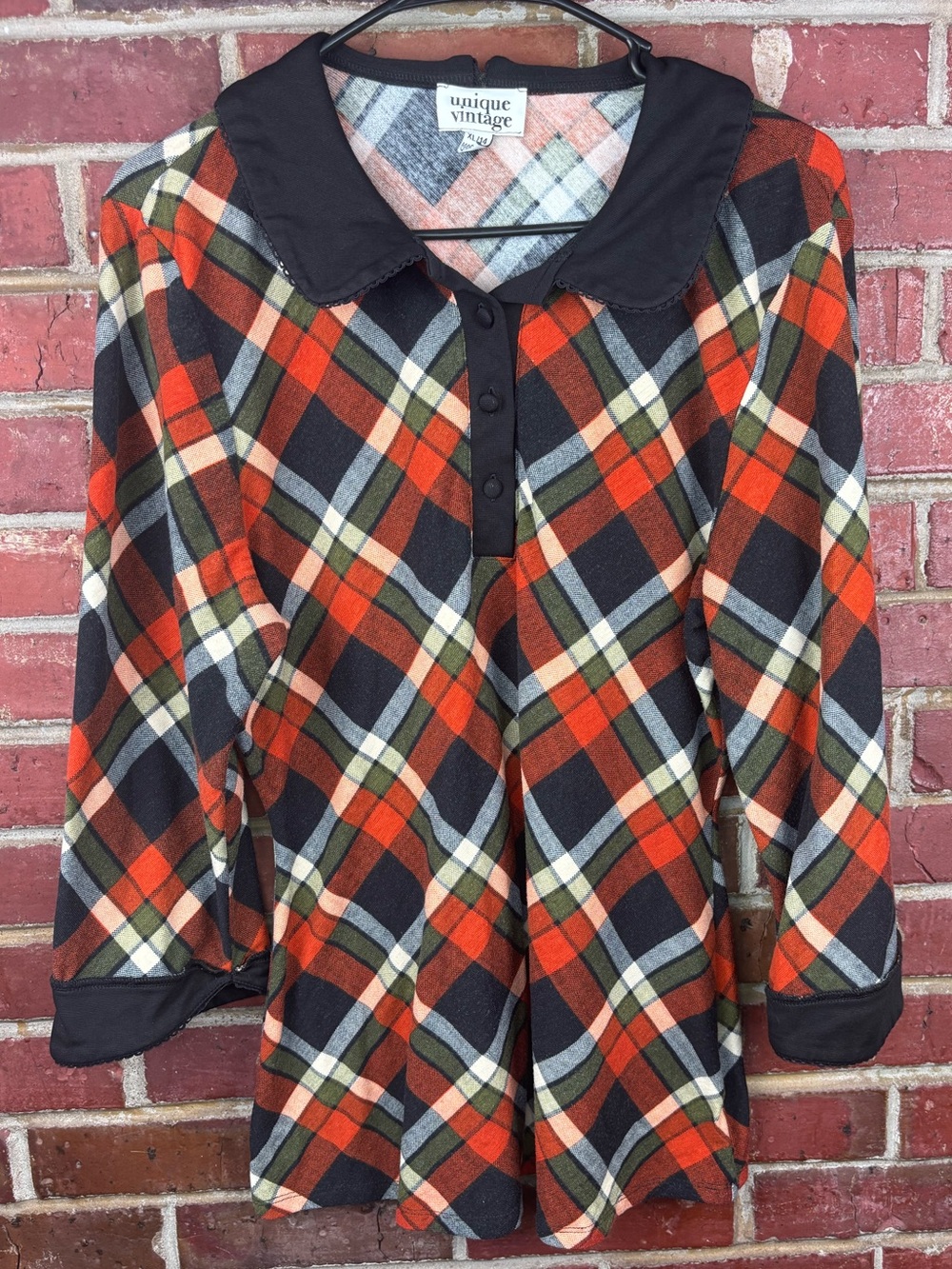 Unique Vintage Orange Plaid Top Size XL